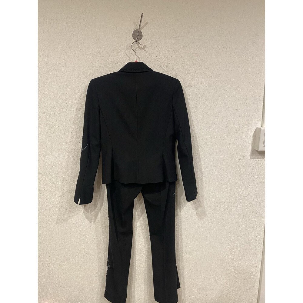 Cache Pant Suit Set Womens 4 Black Floral Beaded 2 Piece Jacket Pants - Picture 7 of 7